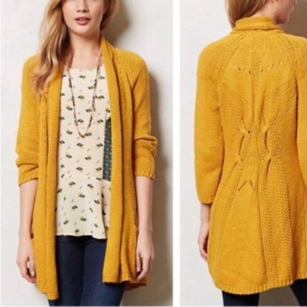 angel of the north | anthropologie mustard yellow knit cardigan sweater size L